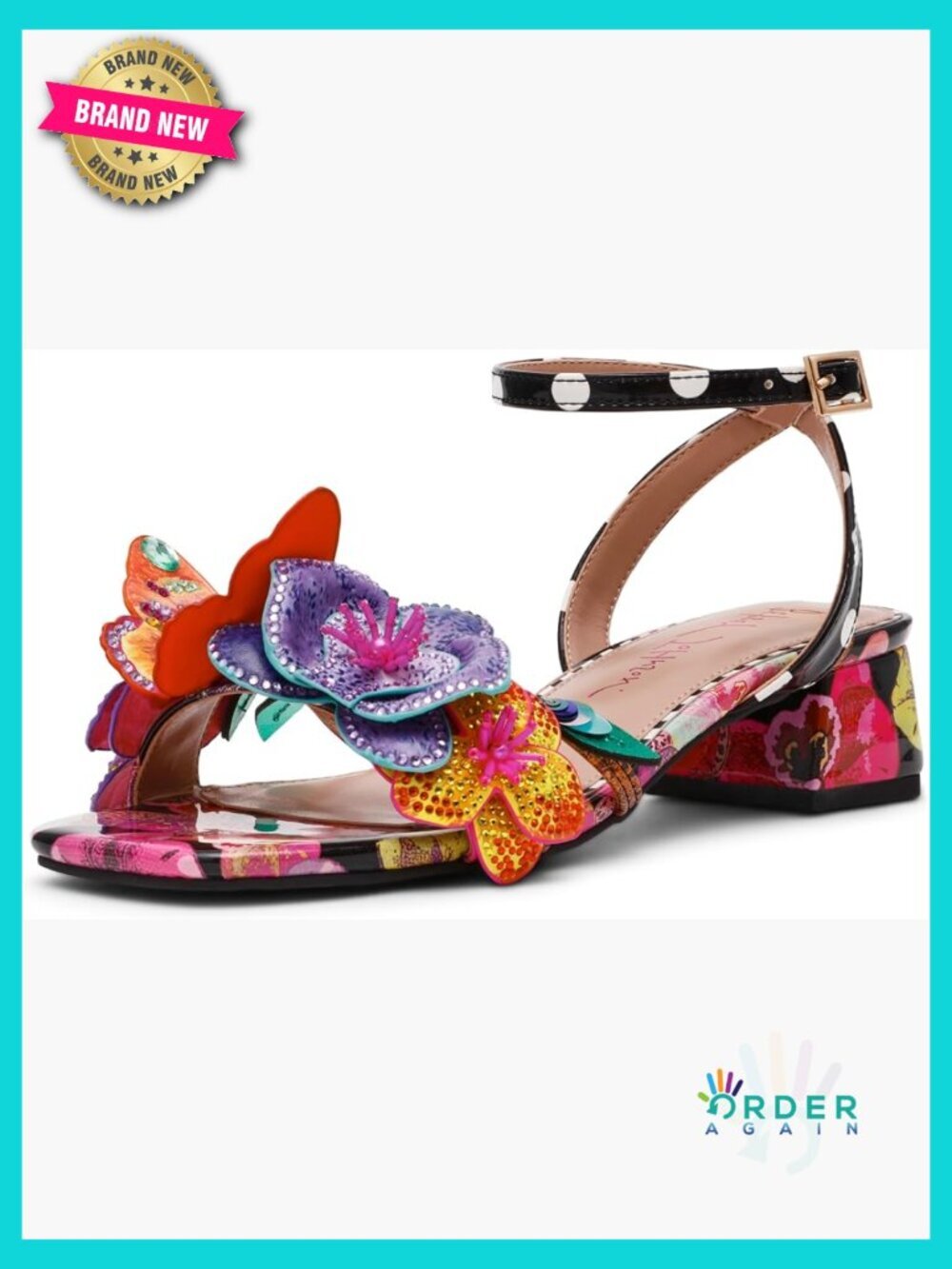 Heeled Sandals with Flower Applique Ankle Strap Evening Party Block Heel